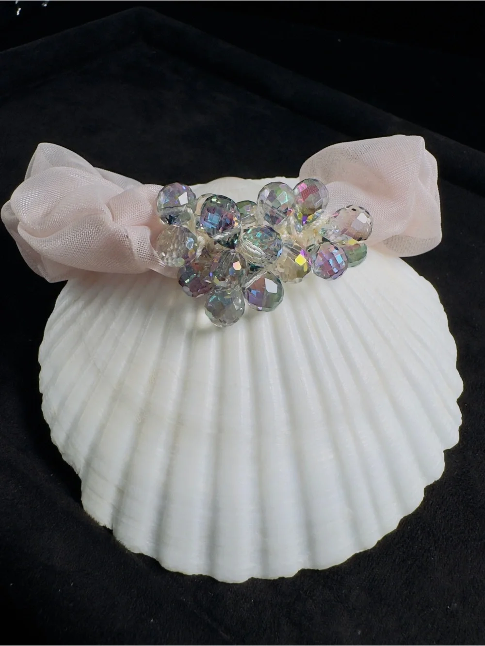 Pink Sheer Bow Headband with Iridescent Crystal Cluster